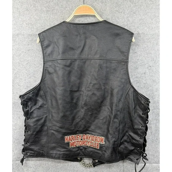 Vtg Harley Davidson Pathway Leather Vest Mens XL 98103-02VM Snap Chain Extenders - Picture 2 of 13